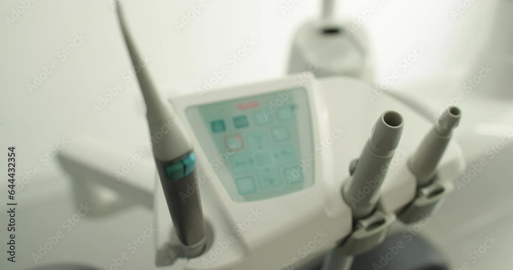 Tools and equipment for dental treatment in a dental clinic. Close-up of the dentist's workplace. Tools and equipment for dental treatment in a dental clinic. Close-up of the dentist's workplace.