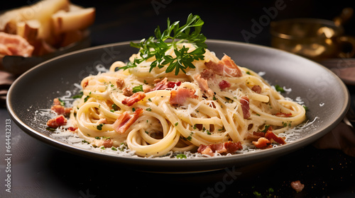 Classic Spaghetti Carbonara: Elegance on a White Plate - Generative Art