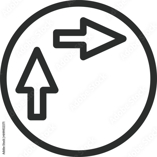 シンプルな標識の線画単品イラスト　一般原動機付自転車の右折方法（二段階）