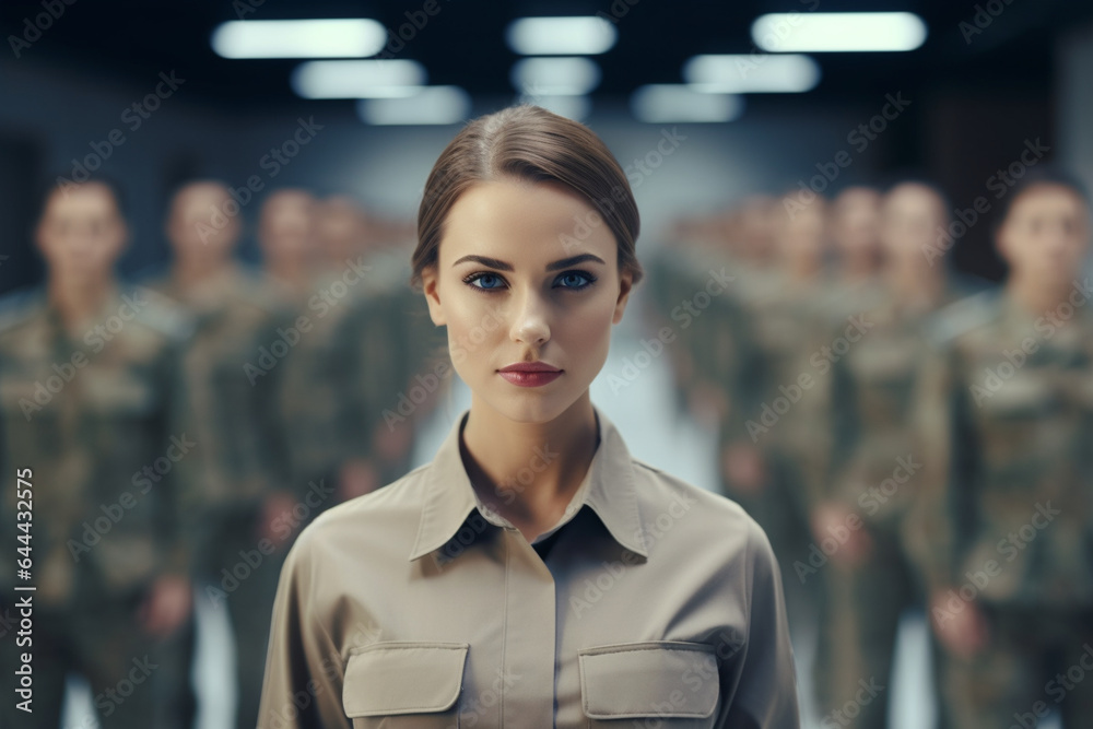 Confident Servicewoman Marching in Formation, with copy space Confident Servicewoman Marching in Formation, with copy space
