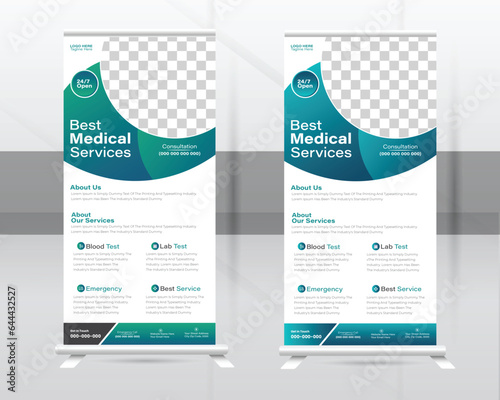 Medical Roll-up Banner Design Or Healthcare and Dl Flyer Design Template.