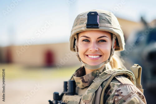 Smiling Servicewoman on Deployment, with copy space © Катерина Євтехова