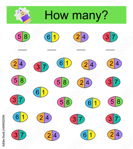 Math activity for kids. Need to find the correct answer. Preschool worksheet activity.