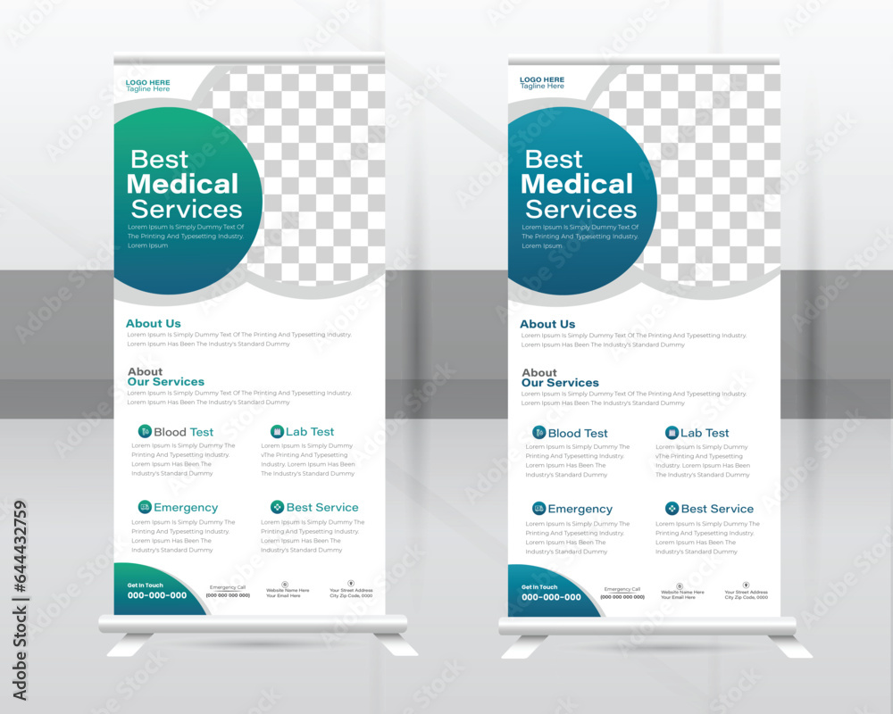 Medical Roll-up Banner Design Or Healthcare and Dl Flyer Design Template.