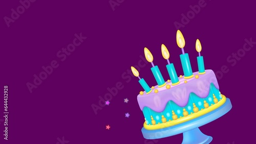 Animation, happy birthday,
Cake, candles burning, fireworks.