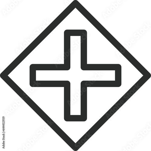 シンプルな標識の線画単品イラスト　十形道路交差点あり