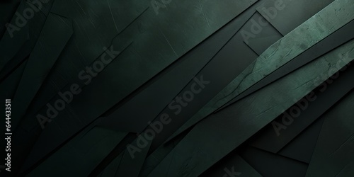 Elegant modern dark green abstract, geometric shapes, lines, stripes at different angles, gradient color background.  3d effect. Futuristic. Web banner. Wide. Panoramic design. Generative AI