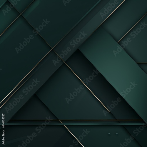 Elegant modern dark green abstract, geometric shapes, lines, stripes at different angles, gradient color background. 3d effect. Futuristic. Web banner. Wide. Panoramic design. Generative AI