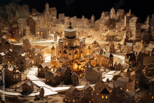 Origami Mastery of Medieval Alleys - Old World Villages in Paper Folds - Quaint Homes and Streets in Origami Design - Delicate Cityscape in Paper Art Background created with Generative AI Technology © City Architecture