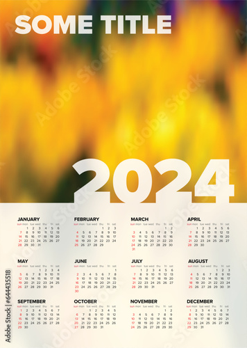 Light vertical calendar template for the year 2024 (weeks strart sunday) photo