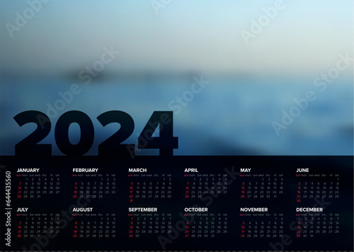 Dark vertical calendar template for the year 2024 (weeks strart monday)