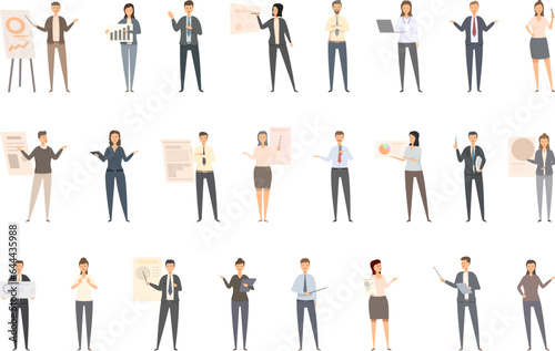 Corporate trainer icons set cartoon vector. Business training. Coach team