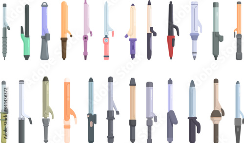 Curling Iron icons set cartoon vector. Girl hair. Woman personal