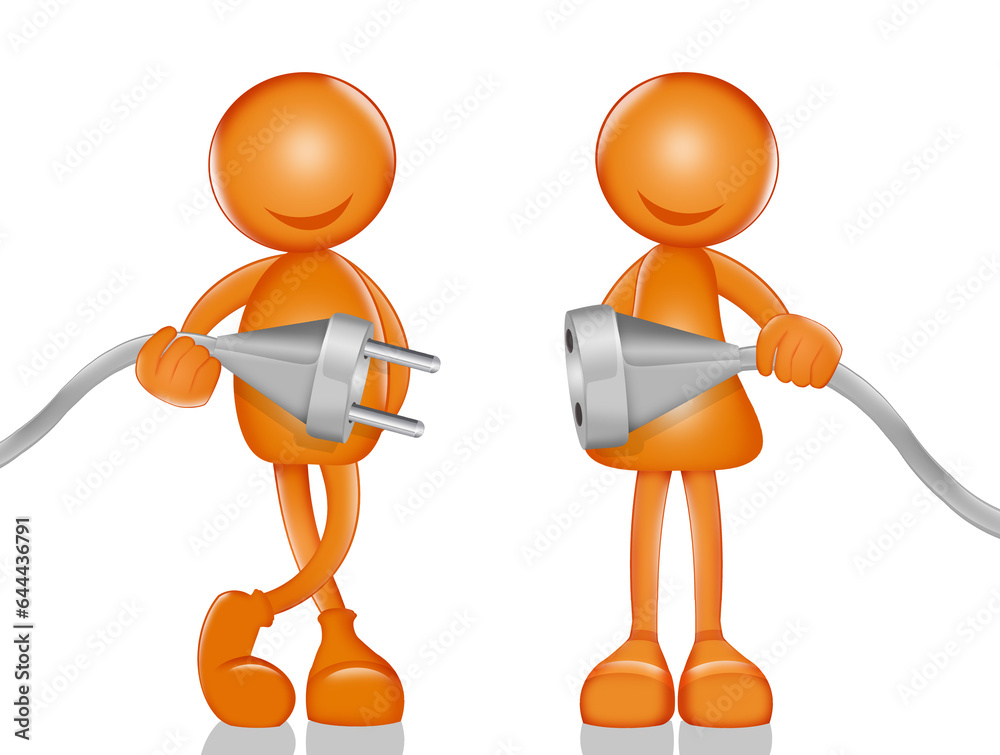 stylized little man and little woman with the electric socket