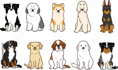 Simple and adorable illustrations of friendly big dogs outlined