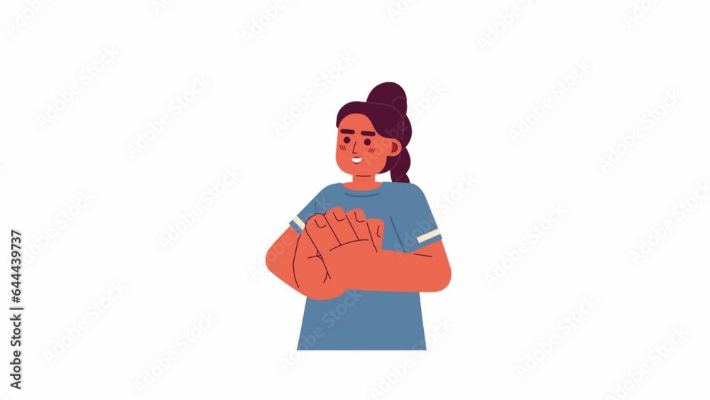Indian athlete woman clapping hands 2D character animation. Encouraging flat cartoon 4K video, transparent alpha channel. Applause supportive south asian female animated person on white background Indian athlete woman clapping hands 2D character animation. Encouraging flat cartoon 4K video, transparent alpha channel. Applause supportive south asian female animated person on white background