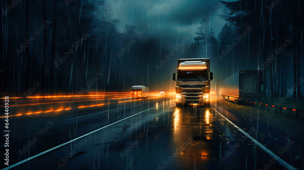 Collision avoidance system in action during heavy rain, - obrazy, fototapety, plakaty 