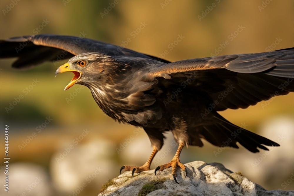 Fototapeta premium Buteo buteo in flight The common buzzard soars gracefully