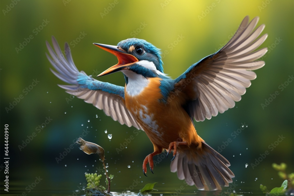 Fototapeta premium Cartoon hummingbird, its wide, endearing eyes add a playful touch