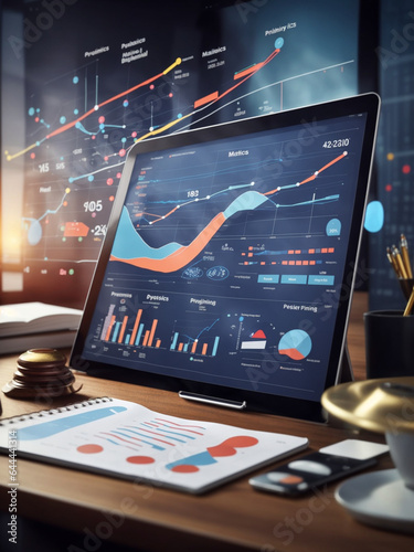 Analyze and visualize complex information on a virtual screen using AI to process data. Big data technology and data science. Data flow. Artificial intelligence