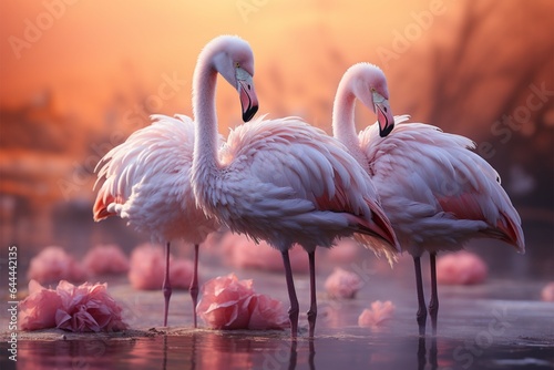 Serenity Flamingos wade, their reflections dancing in the serene lake © Muhammad Ishaq