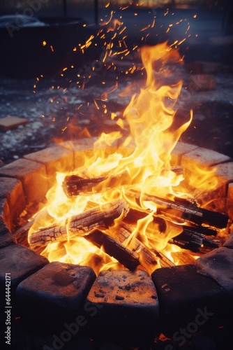 an open fire pit with a sparks