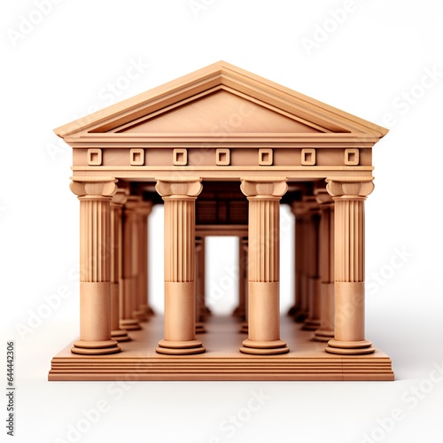 Bank building icon made of miniature wood on white background, AI generative