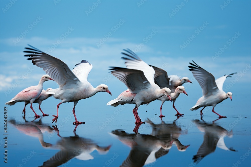 Obraz premium White backdrop, flying pigeon flocks isolated with precise clipping path