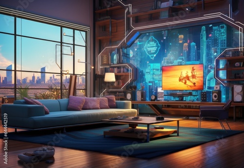 Futuristic smart home interior created with AI