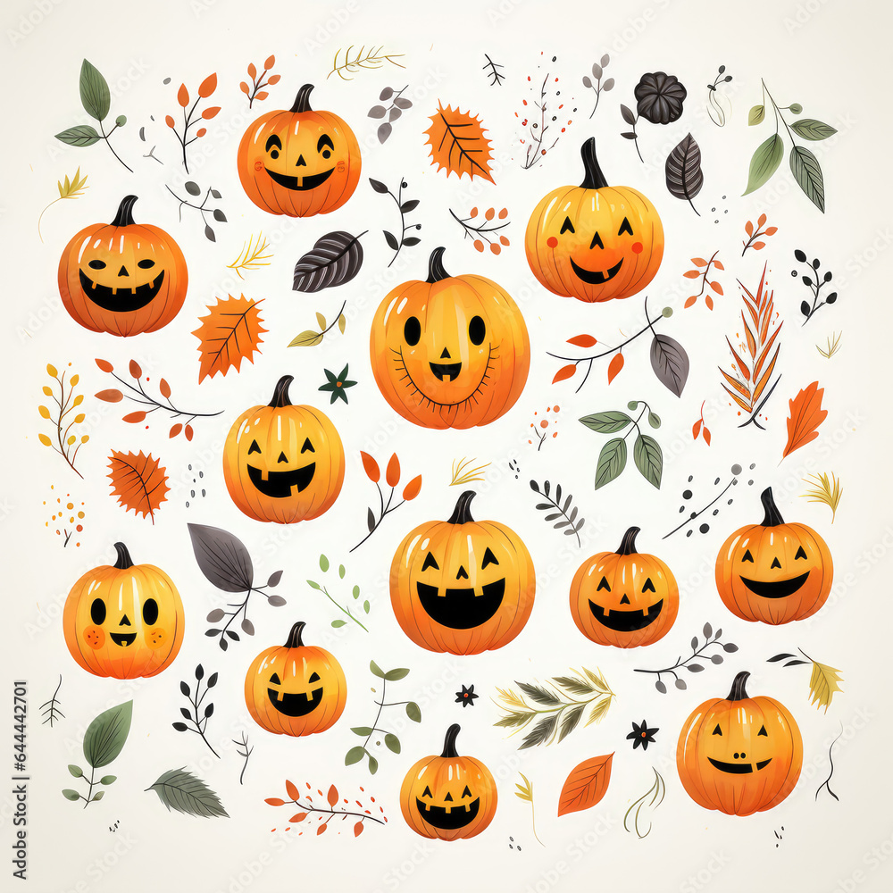 Halloween pattern with playful pumpkin illustrations arranged neatly on a white canvas AI Generative Halloween pattern with playful pumpkin illustrations arranged neatly on a white canvas AI Generative