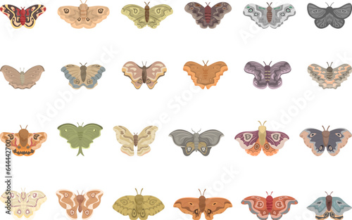 Moth icons set cartoon vector. Nature wing. Home mystic