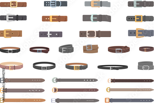 Belt icons set cartoon vector. Buckle leather. Fashion strap
