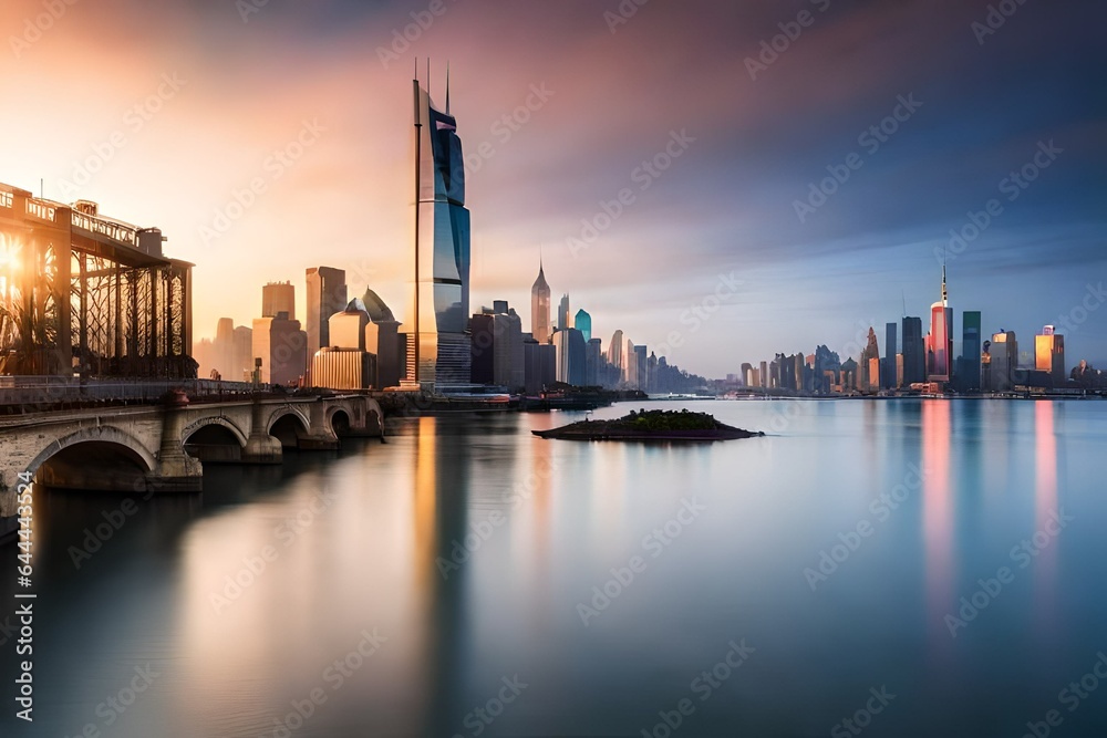 city skyline at sunset generated by AI Technology
