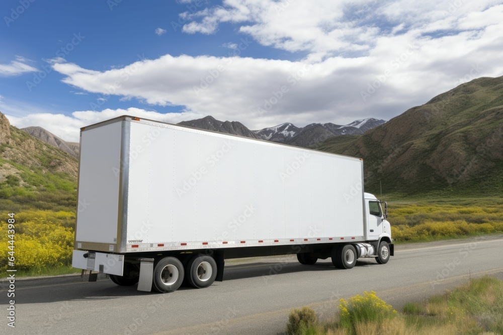 White cargo truck on a beautiful road. AI generative White cargo truck on a beautiful road. AI generative