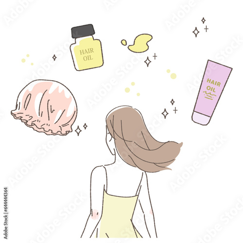 夜のヘアケア　イラストセット