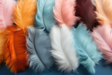 Easter background with colorfully decorative soft small feathers