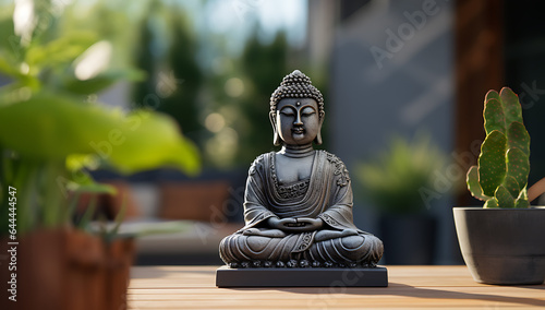 Buddha statue on the table in the garden