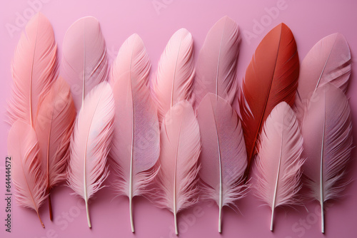 Easter pink background with pink decorative soft small feathers 
