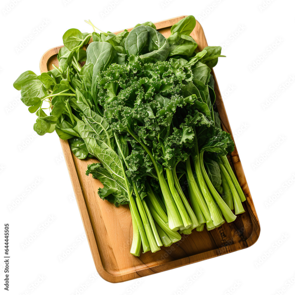 Rapini Broccoli Rabe on wooden plate, platter isolated on transparent background. Rapini Broccoli Rabe on wooden plate, platter isolated on transparent background.