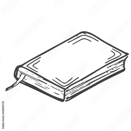 Sketch of book. Hand drown illustration with empty cover and leafs. Template for comic books, scrapbooks, sketchbooks, textbooks, notebooks. School elements.