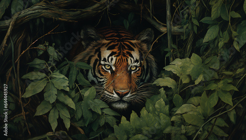 Portrait of a tiger in the jungle. Beautiful tiger in the jungle. © Andsx