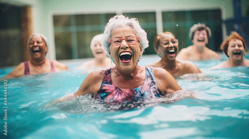 Group of senior women enjoying themselves in a swimming pool