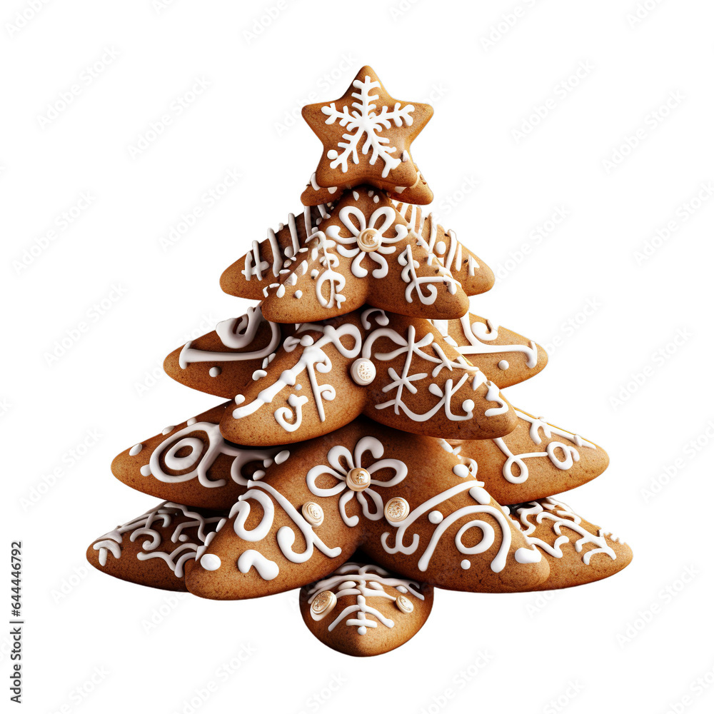Gingerbread Christmas tree, isolated on transparent background, Generative ai