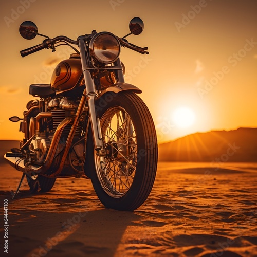 classic motorbike typical of a manly man in a dusty wasteland, ai generative