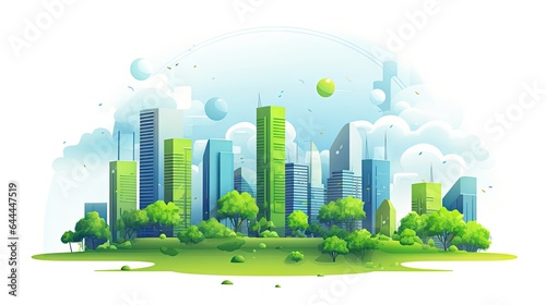  A Ecological Modern Cityscape Illustration Background - Eco Friendly City Wallpaper - Beautiful animated flat illustrated Art - Vector based Cute Animation style created with Generative AI Technology