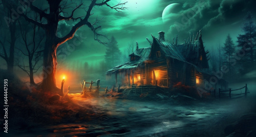bat moon cemetery holiday grave night pumpkin horror dark halloween. Generative AI.