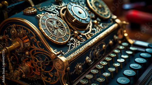 Close-up of an antique cash register's intricate details © NURA ALAM