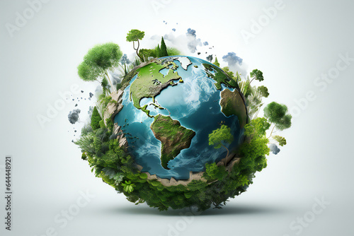 AI-generated image of the earth surrounded by trees and green leaves for environment and sustainability
