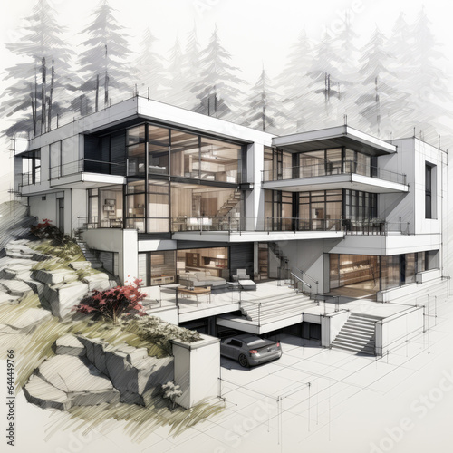 Generative ai illustration of design plan for house. Architect sketch