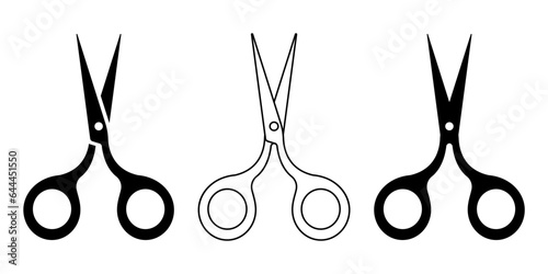 Scissors. Set of black icons. Vector clipart isolated on white background.